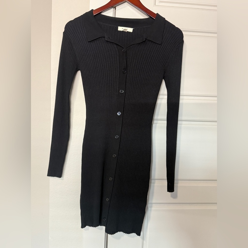 Gently worn, short black cotton dress with long sleeves!